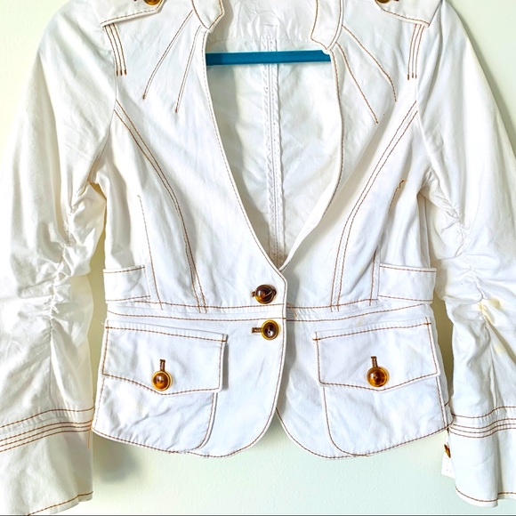 BEBE Cream w Brown Stitching Jacket/Shirt So Cute - Picture 2 of 5